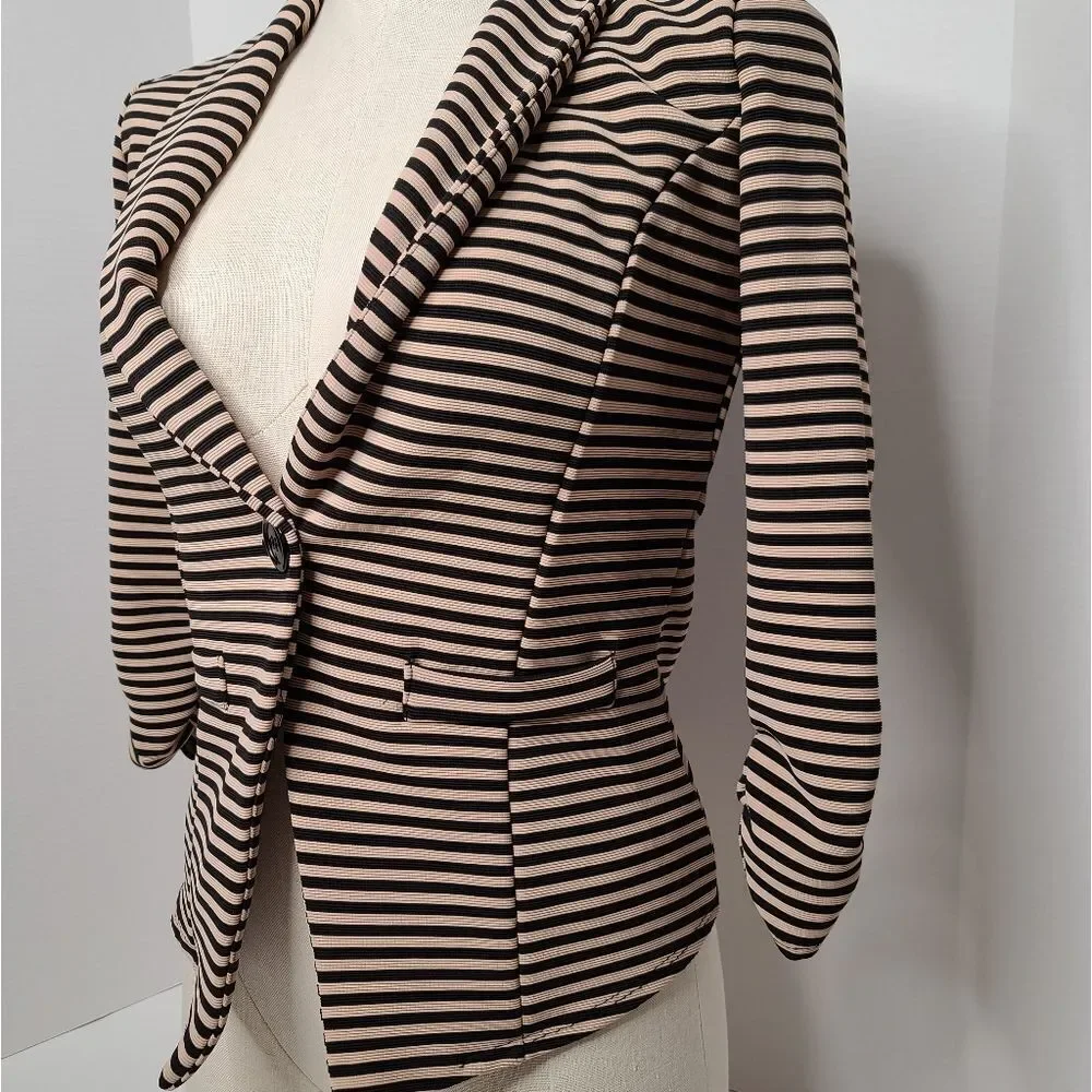 Aibon Rose Women's Striped Cream Black Blazer Size S - Picture 2 of 3